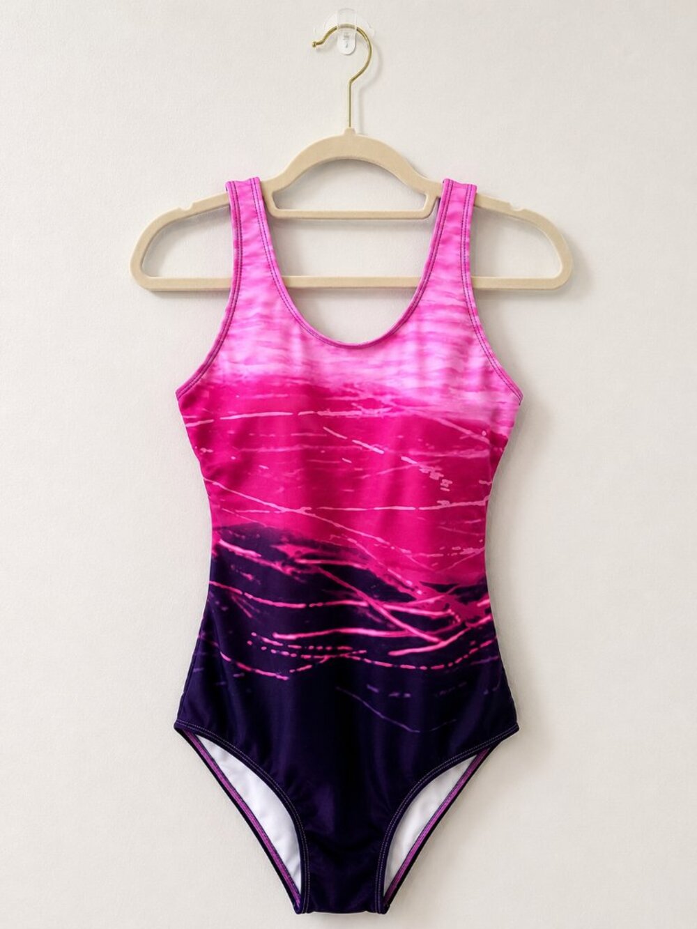 Zando Pink Purple Ombre One Piece Swimsuit Criss Cross Back Tummy Control Size S